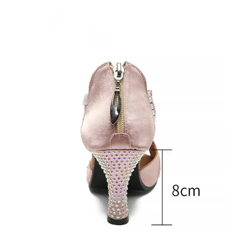 High Quality Women Latin Dance Shoes Women Rhinestone Shining Salsa Tango Party Ballroom Shoes Ladies High Heels 8cm