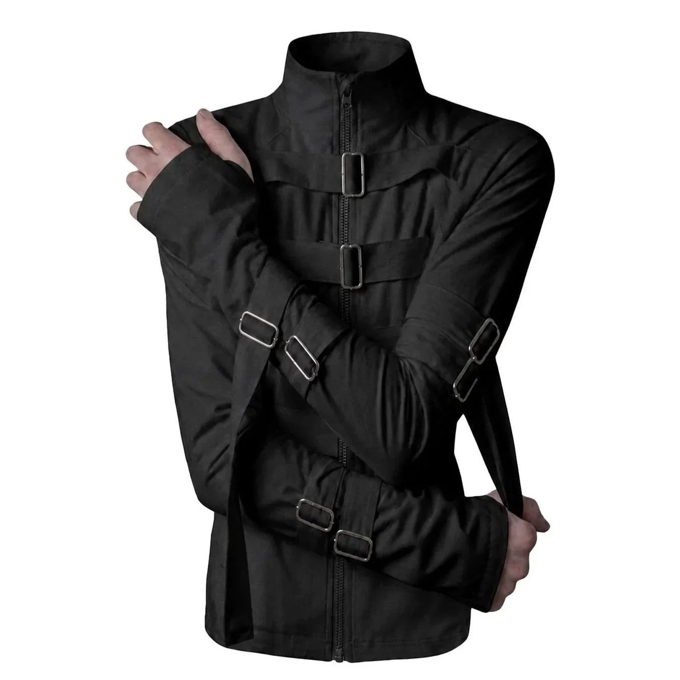 Y2K Subculture Sun Protection Jacket Unisex Summer Stand Collar Bondage Strap Visual Design Casual Coat For Women Men