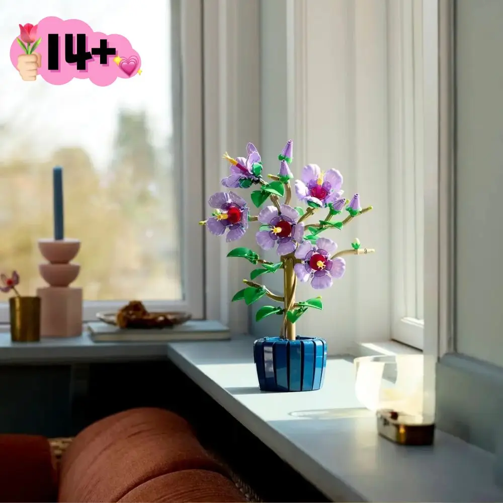 

Botanical Hibiscus Flower Building Blocks 660Pcs Fit 10372 Potted Plant Model Home Decoration Gift For Adults