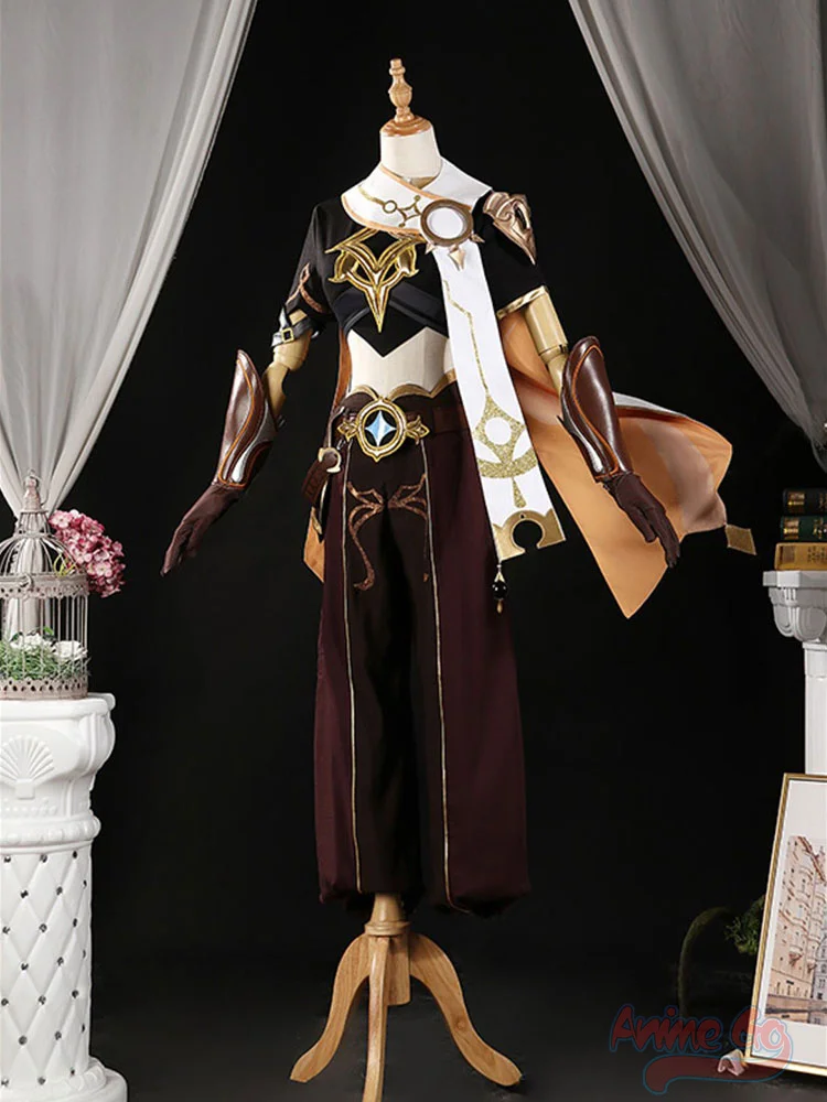 In magazzino Genshin Impact Traveler Aether Costume Cosplay parrucca scarpe gioco uniforme Outfit per le donne C00098 AAA