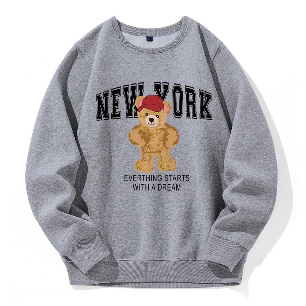 New York Everthing Starts With Dream Teddy Bear Men Hooded Casual Fashion Clothes Loose Oversized Sweatshirt Classic Retro Hoody