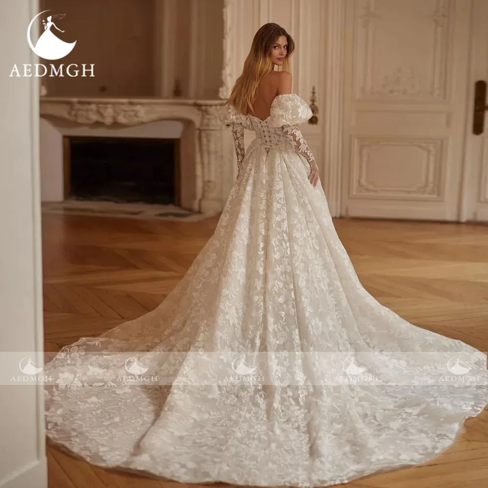 Aedmgh A-Line Delicate Wedding Dresses For Women Strapless Vestido De Novia Lace Appliques Charming Custom Made Bridal Gown