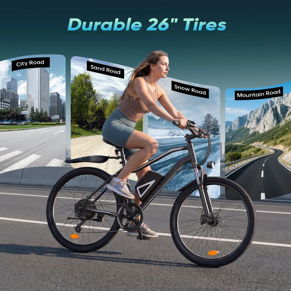 EB3L Electric Bike for Adults, 26" Unisex Commuter E-Bike, 500W Motor, 36V 7.8Ah Battery, 20–30 Miles Range, Up to 20 MPH, 5 Speed Modes, Front Suspension, White image 5
