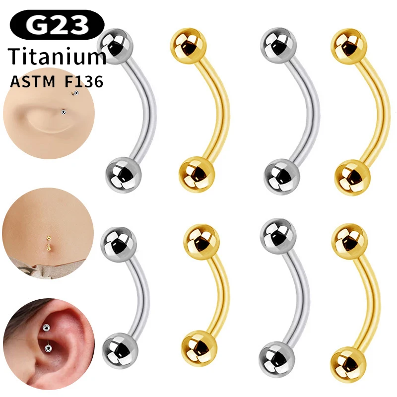 

10Pcs G23 Titanium Piercing Eyebrow Ring Labret Nose Stud Lip Curved Barbell Banana Eyebrow Ear Cartilage Tragus Body Jewelry
