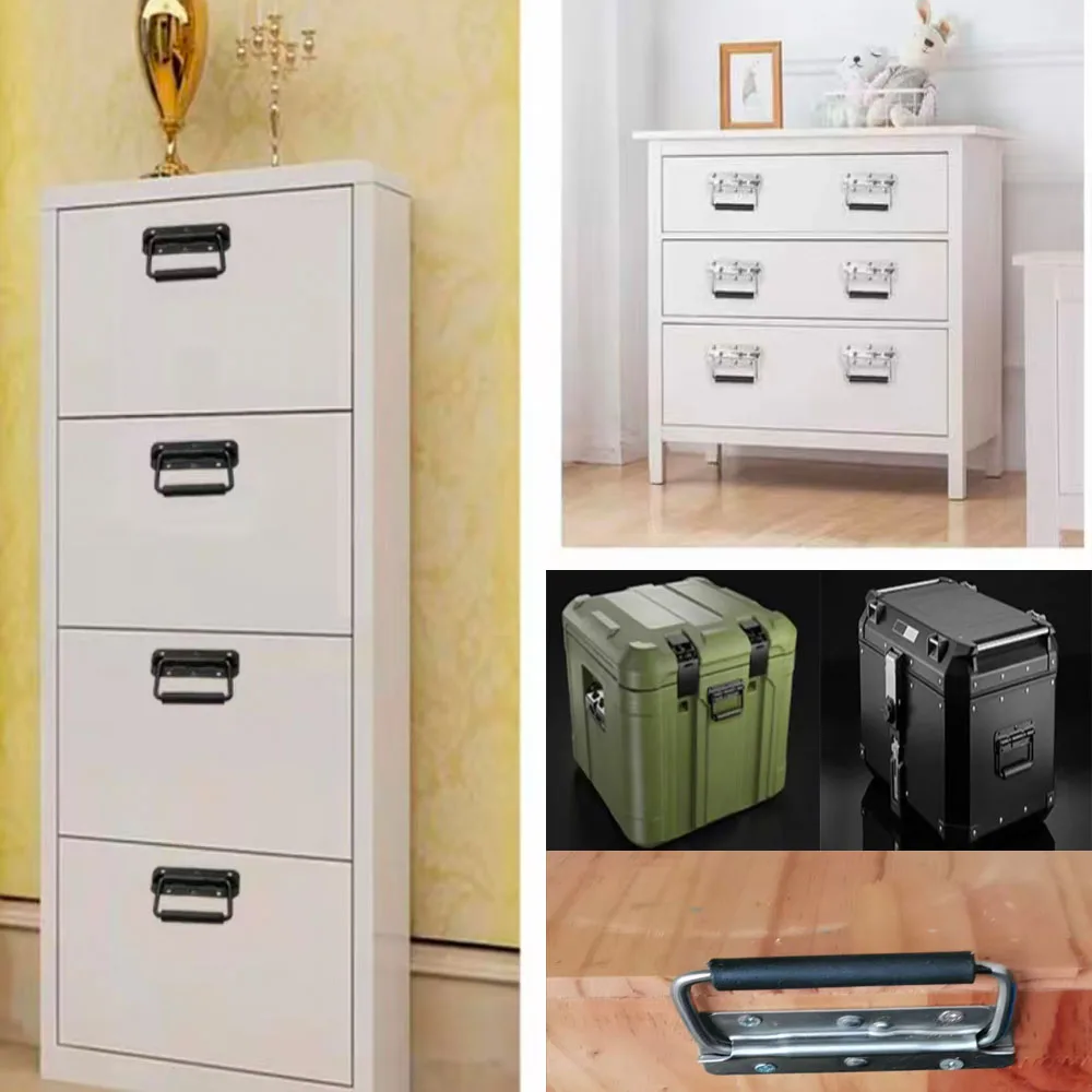 1Pcs Folding HandleTool Box Movable Ring Industrial Equipment Cabinet Iron Material Spring Handle Black Luggage Spring Handle