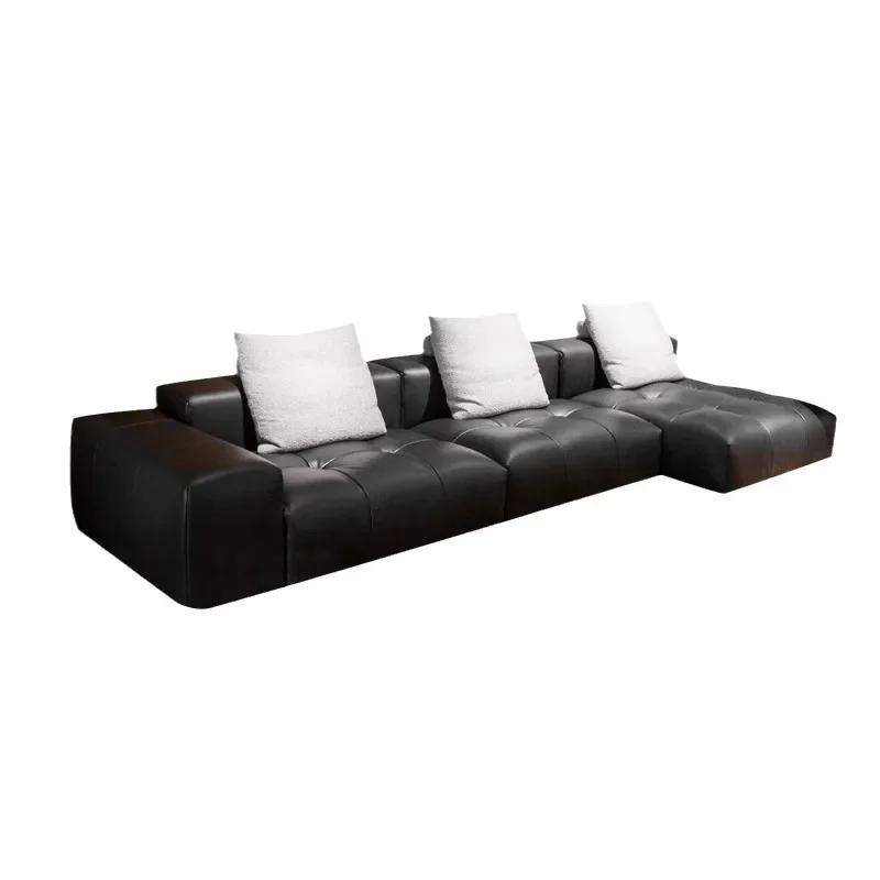 Leather pixel sofa first layer cowhide puff designer large flat Italian living room large apartment
