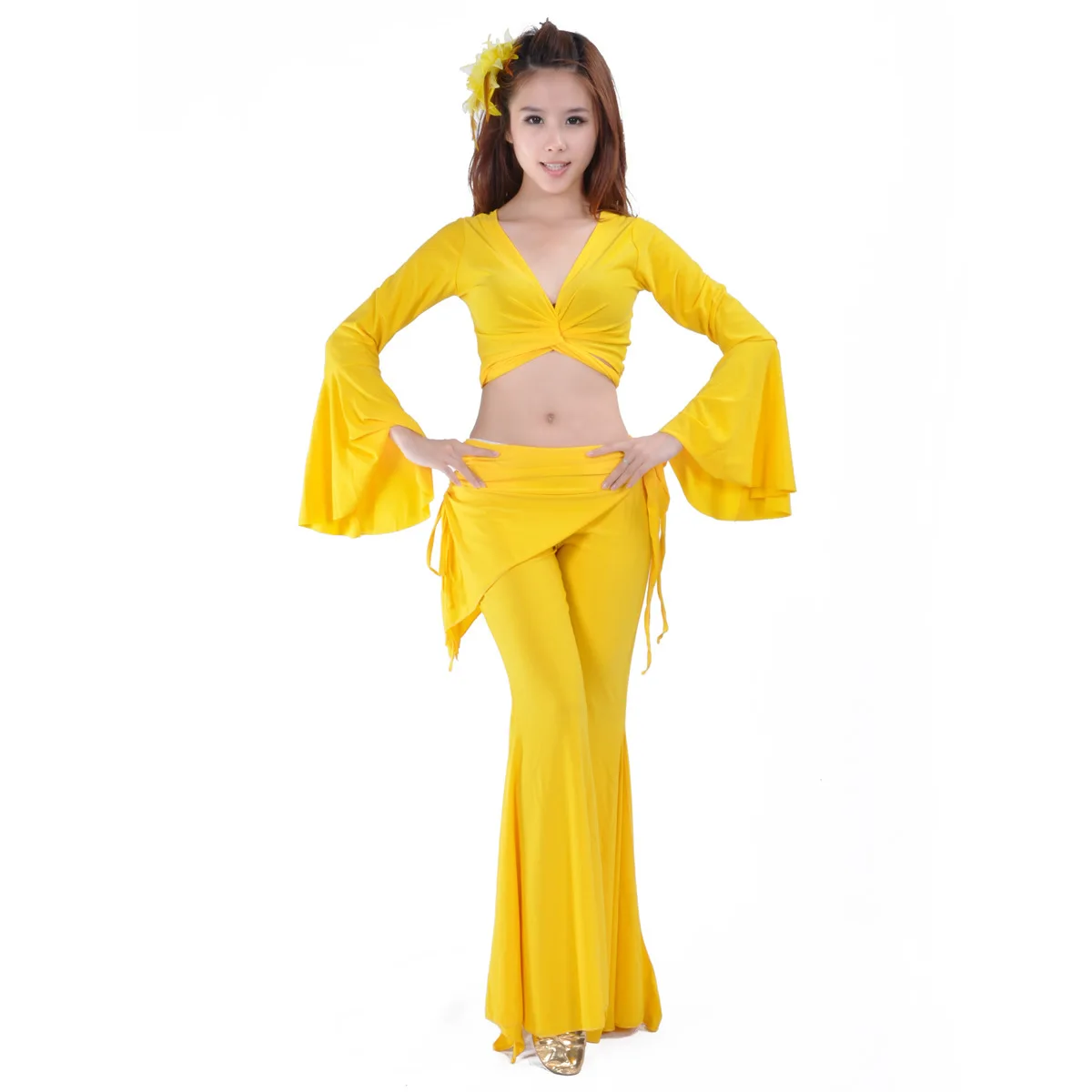 Hot Sale Hight Quality Women Girls Practice Costume Crystal Cotton Flared Sleeve Waist Skirt Tribal Pants Belly Dance Set