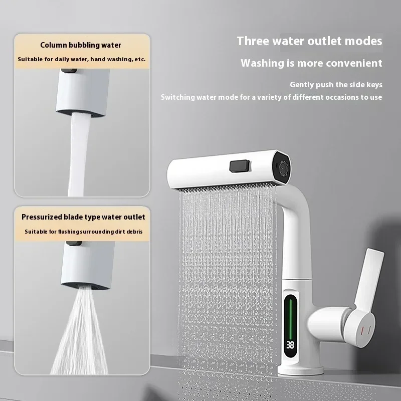 

Bathroom Faucet Mixer Temperature Digital Display Cold Water Filter Intelligent Dual Mode Outlet Faucet Washers Accessories