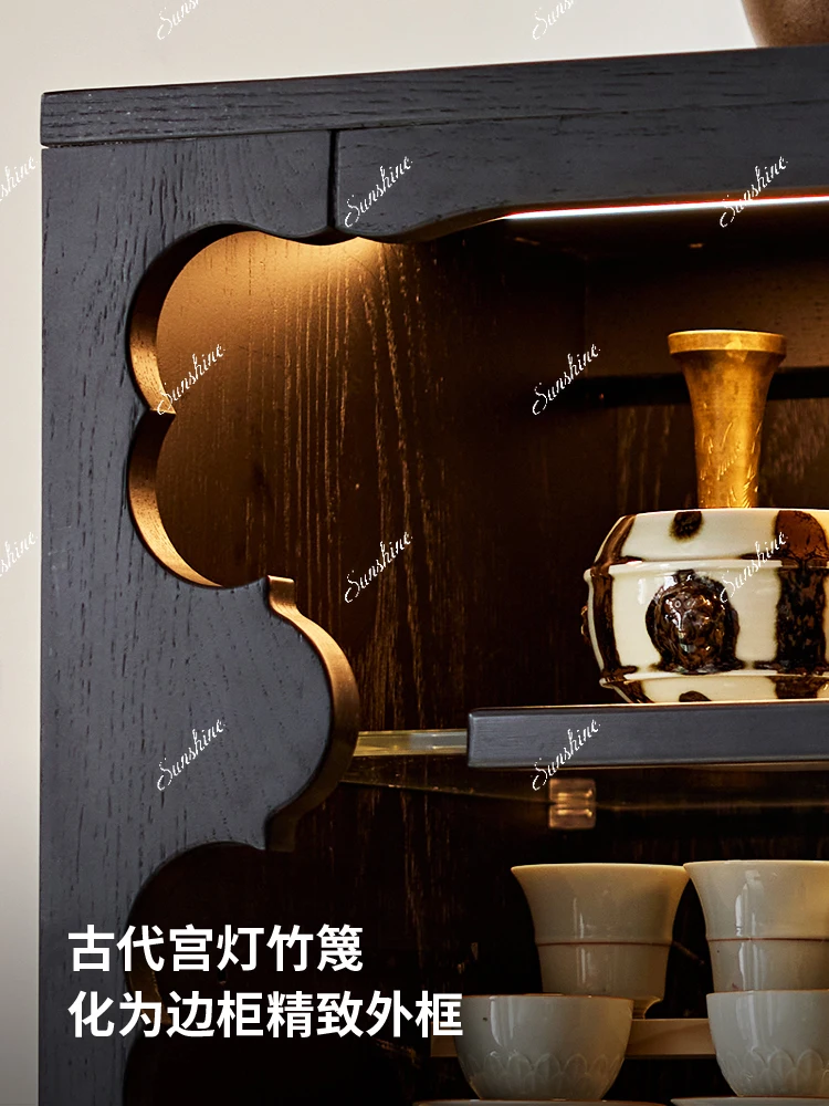 Medieval style solid wood display cabinet guest restaurant tea cabinet multi-function