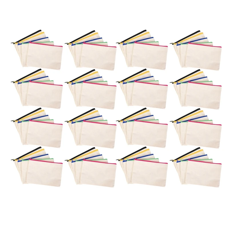 

80Pcs Canvas Cosmetic Bag Canvas Zipper Bag Pencil Case DIY Travel Handmade Bag DIY Craft School Multicolor Zipper