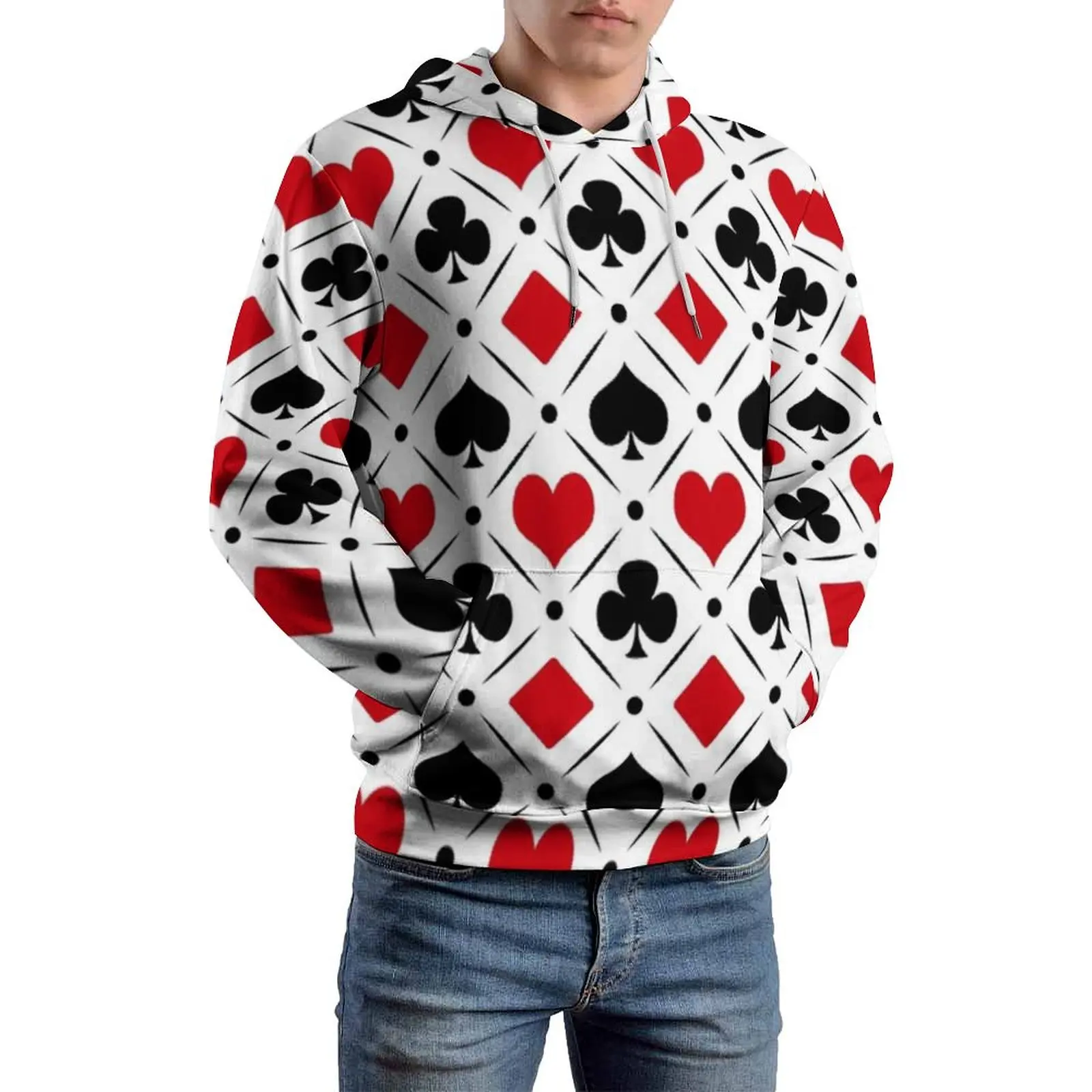 Poker Symbols Loose Hoodies Playing Card Suits Kawaii Hoodie Unisex Long-Sleeve Oversized Casual Pattern Sweatshirts