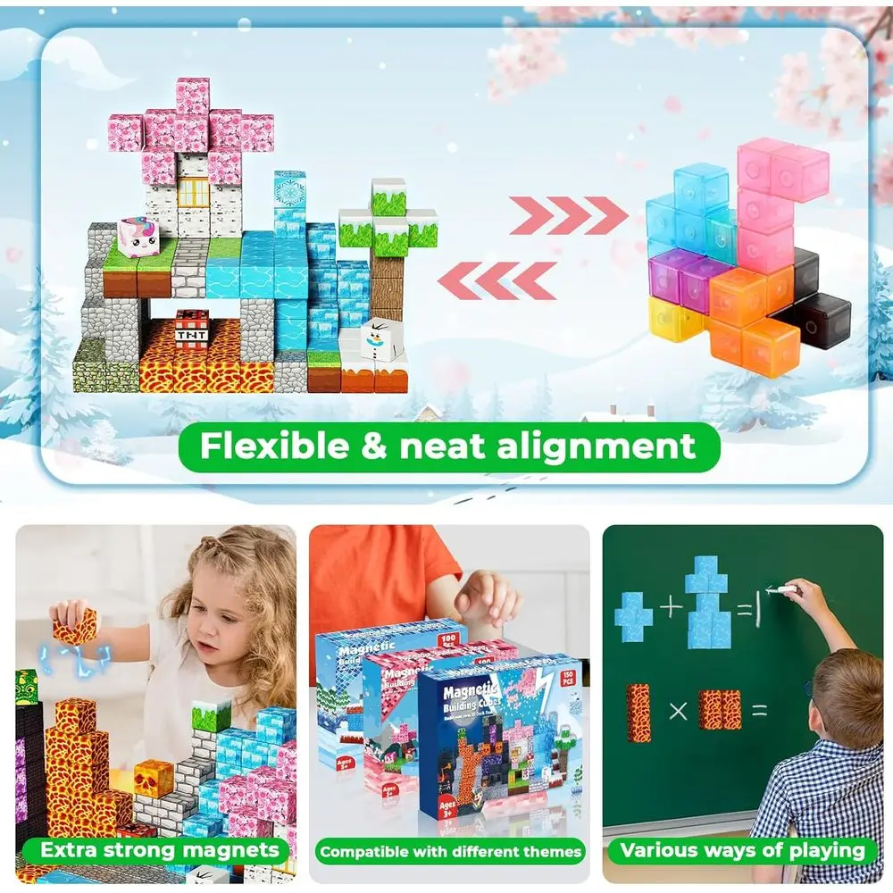 자석 블록 세트 - 150개 조각 어두운 숲 빙하 성, STEM 교육용 장난감 3세 이상 어린이용, 이상적인 부활절 선물