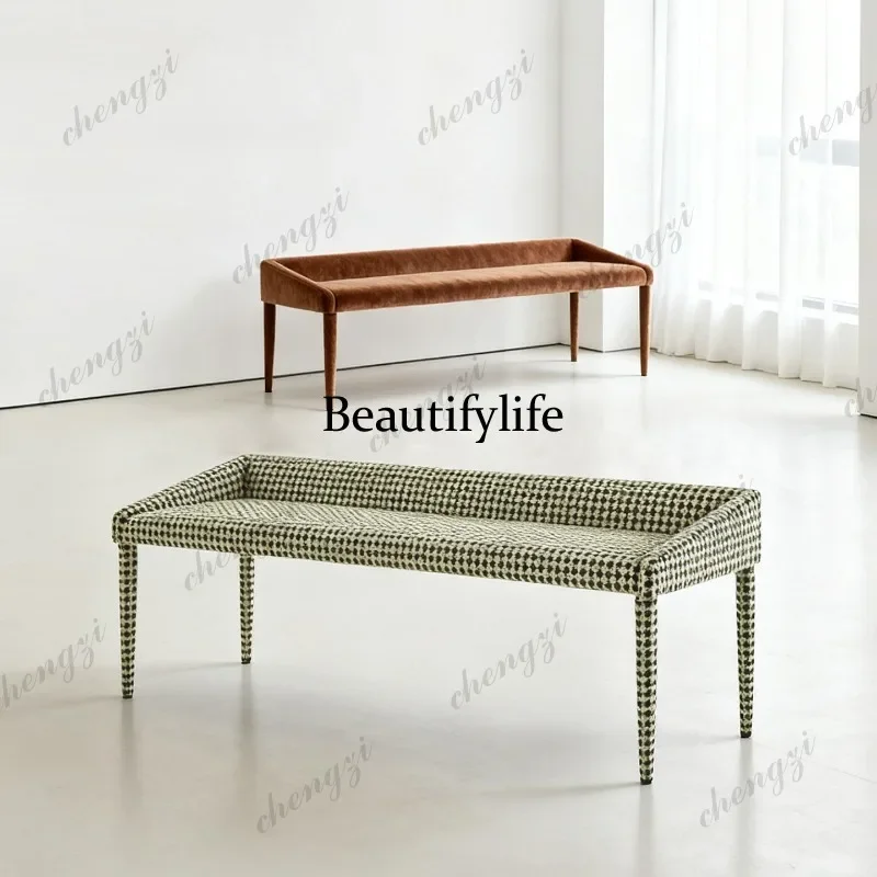 03 modern simple Italian light luxury retro shoe changing stool living room bedroom bedside stool porch strip