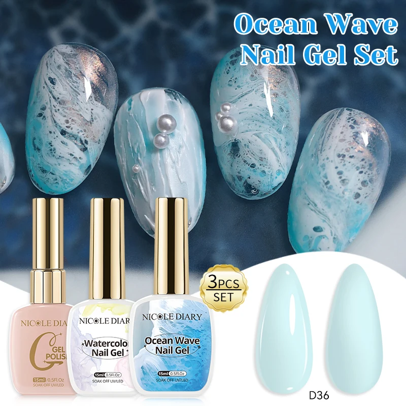NICOLE DAIRY 15ml Bubble Ocean Wave Gel Weißer Gel-Nagellack Sommer-Nagellack UV LED Soak-Off-Gel für Nagelkunst Maniküre