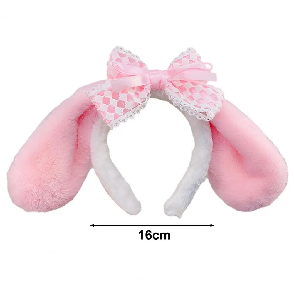 Adult Bunny Ear Headband Lace Bow Lolita Hairband with Long Cartoon Ears for Women Elastic Anti-slip Headband for Cosplay Prom