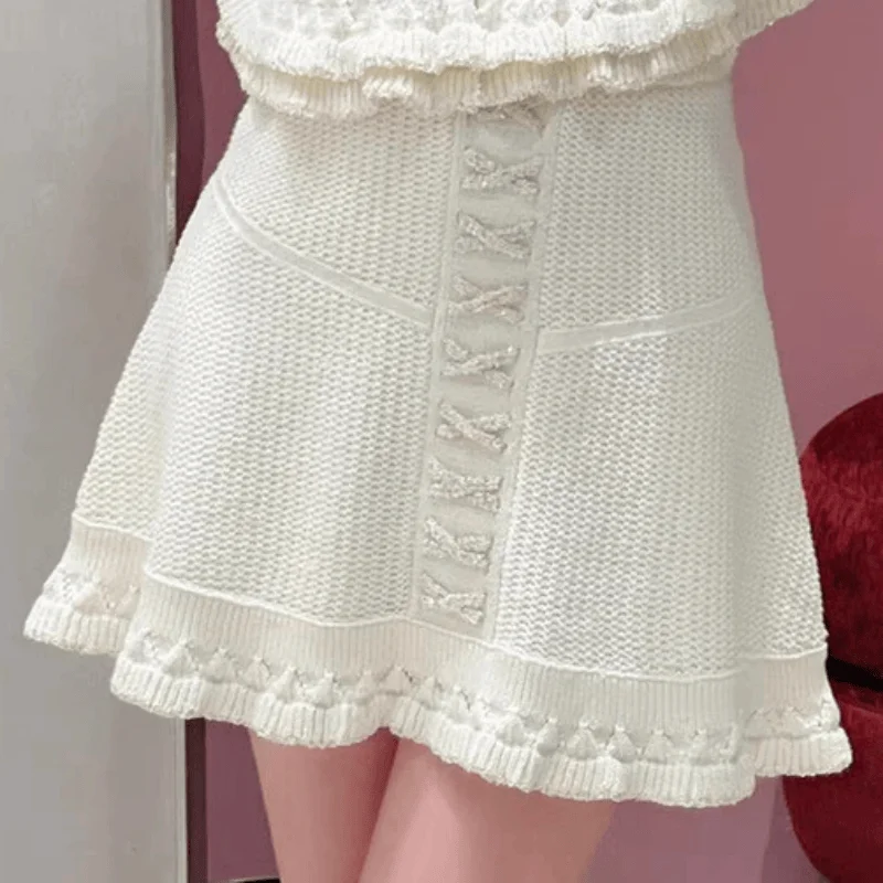 고품질 패션 여름 신상 니트 투피스 세트 여성 민소매 크로셰 크롭 베스트 탑 또는 하이웨이스트 스커트 여성 정장