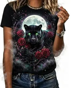 Women Gothic Golden Snake Red Rose Graphic T‑Shirt Vintage Ornate Dark Aesthetic Casual Short Sleeve Tee Top