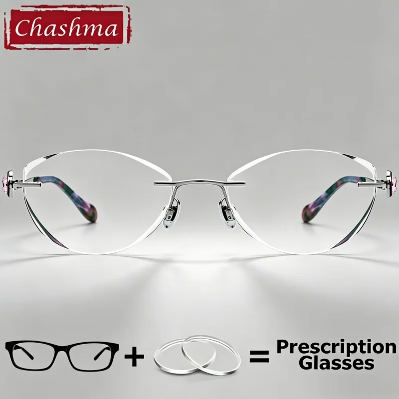 Chashma Pure Titanium Eyeglasses Women Dimonds High End Rimless Glasses Fashion Designer Elegant Luxury Myopia Lenses for Female