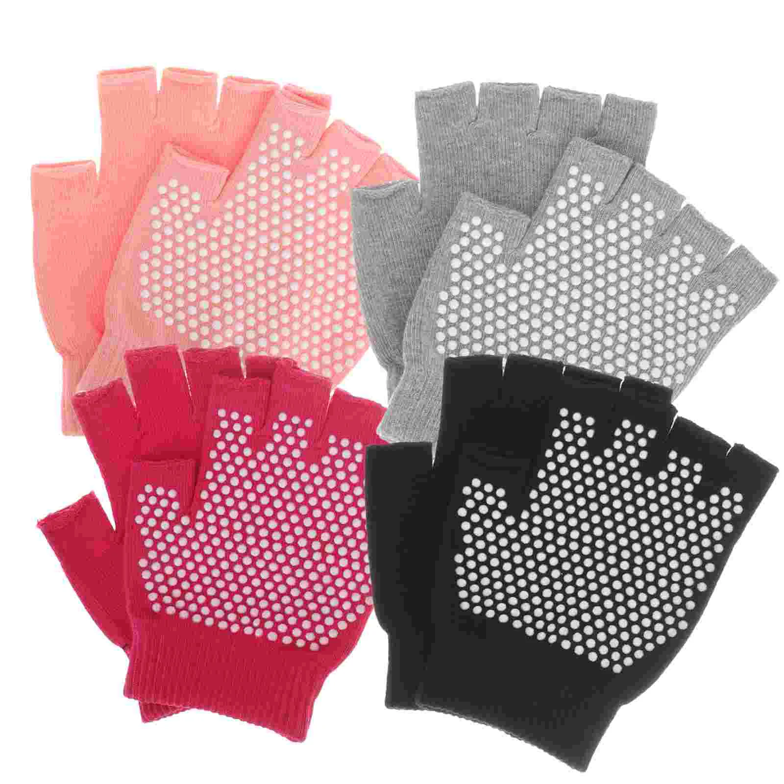 4 Pairs Non-Slip Yoga Gloves Workout Running Grip Training Ballet Dancing Silica Gel Women Fingerless Anti-slip Travel