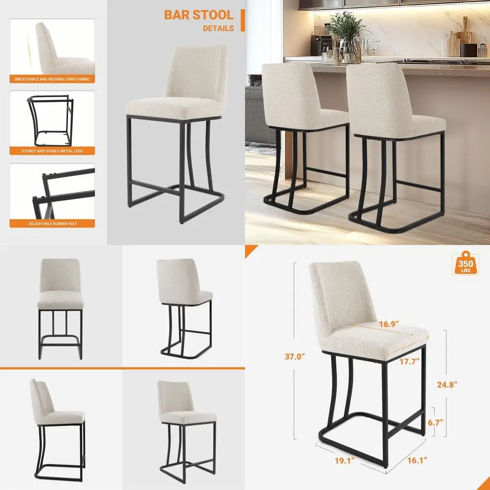 

Набор из 4 барных стульев высотой до столешницы, 24 дюйма, обивка из льна, металлический каркас, бежевый