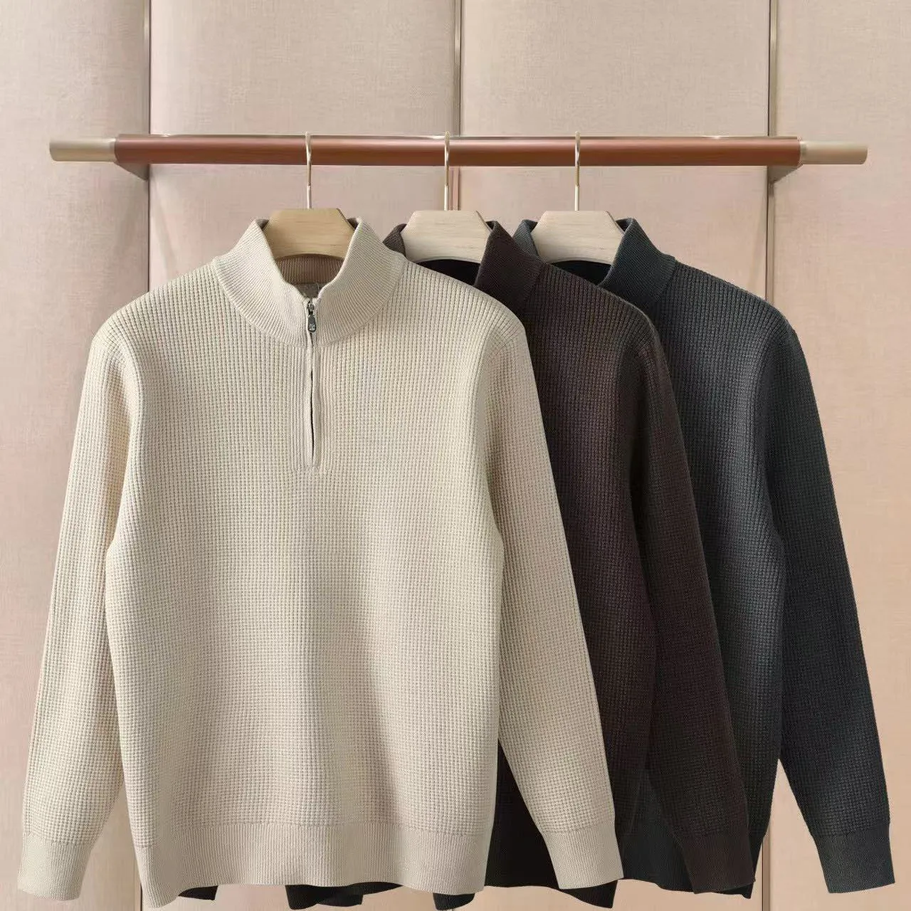 

BC Italian Autumn and Winter New Old Money Style Men's Half Zipper Crew Neck Knitted Sweater Fashion Long Sleeve Sweater