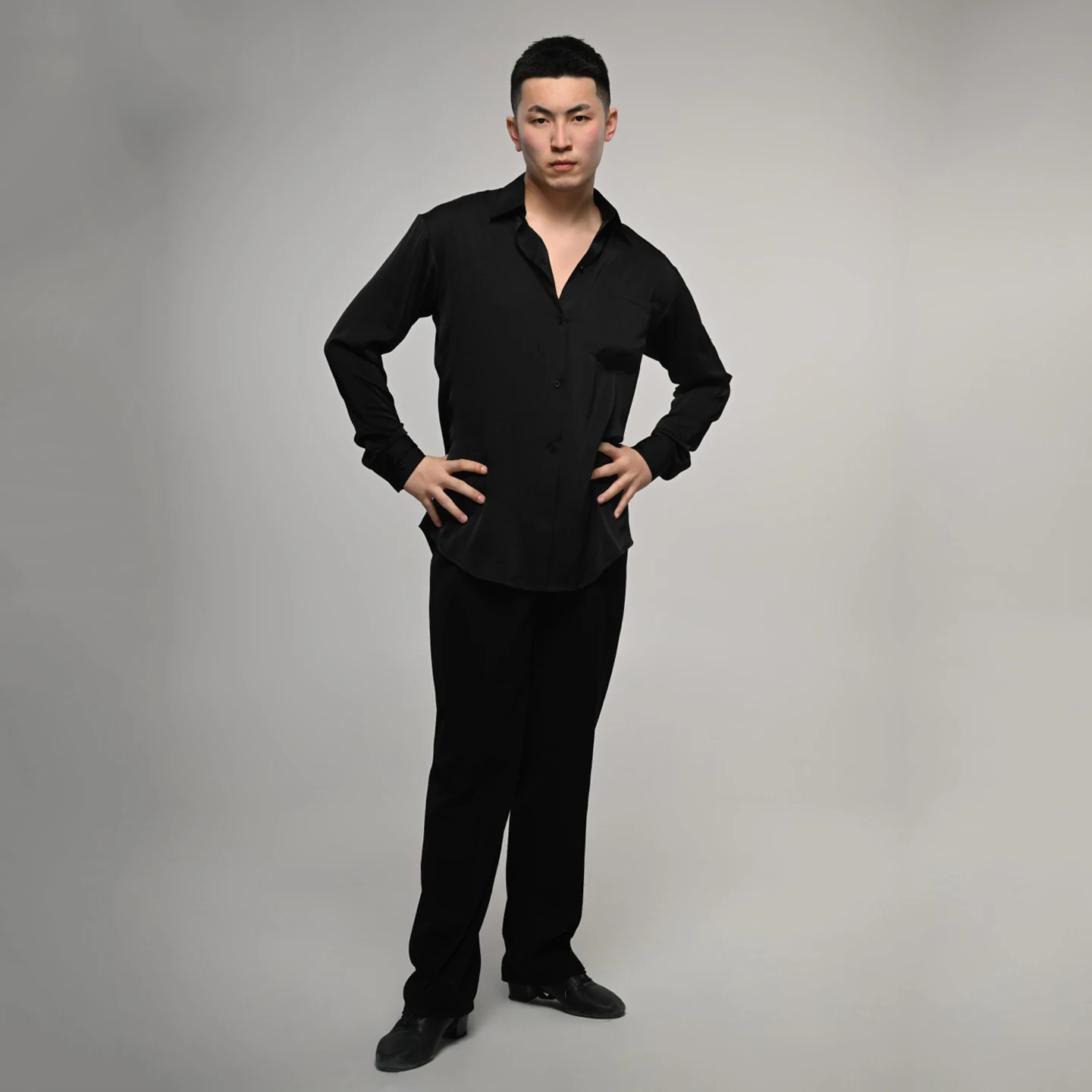 2025 hommes vêtements de danse latine maille noire manches longues chemises adulte mâle Rumba Samba salle de bal danse hauts vêtements d'entraînement DNV23741