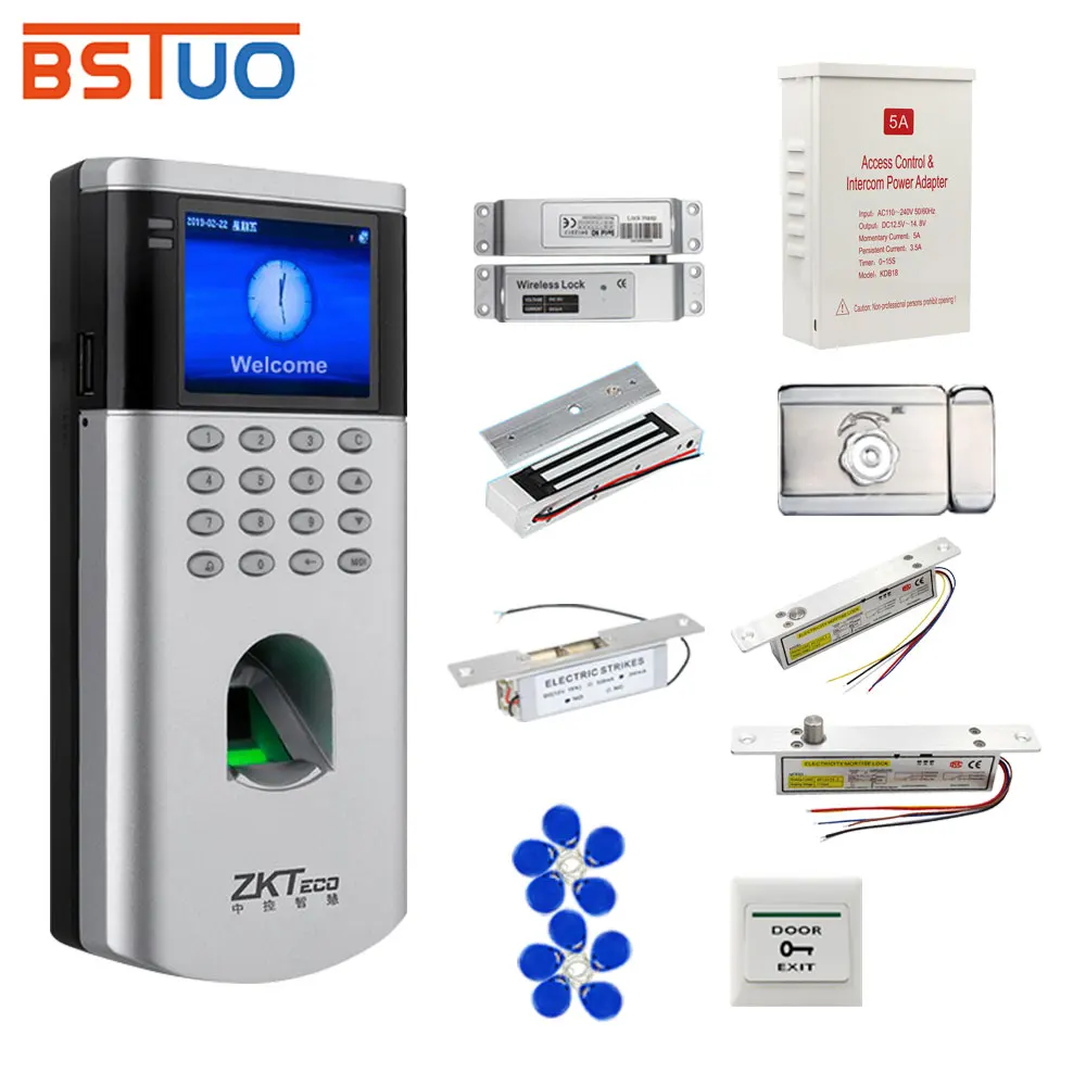 OF260 Fingerprint Access Control Kits with Time Attendance Machine Time Clock Electronic Door Lock System Doorbell, Exit Switch