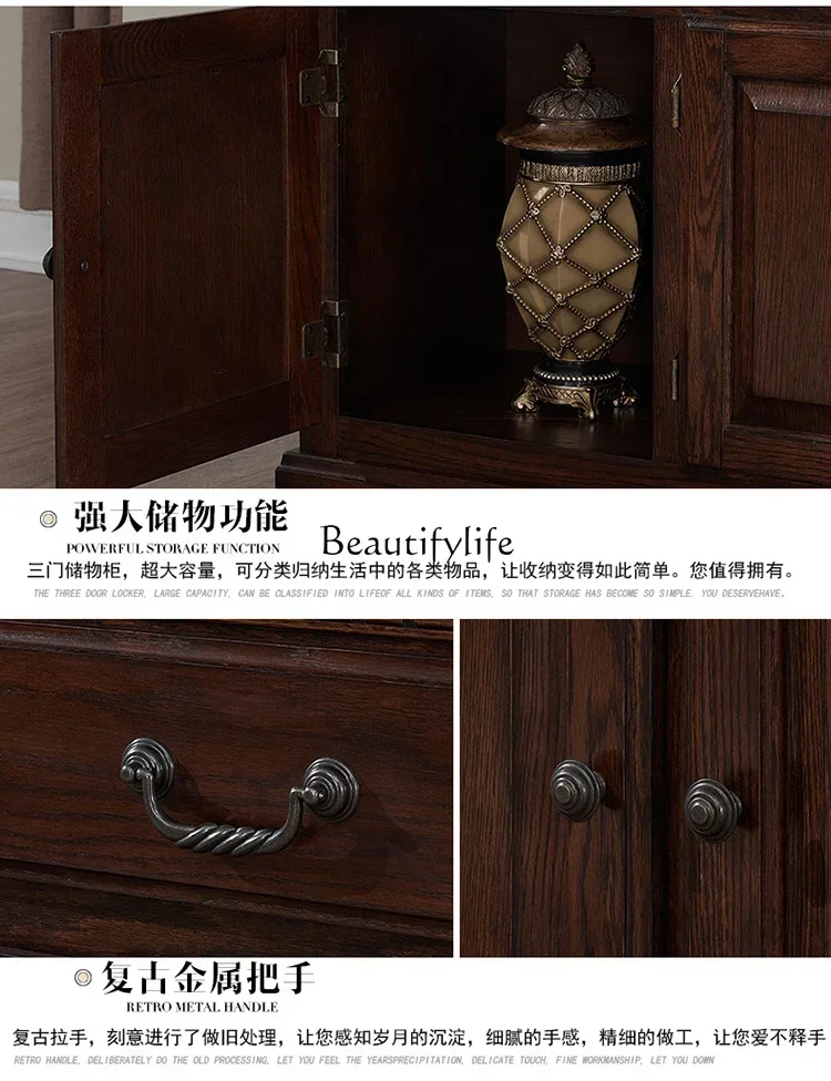 D06American side cabinet, all solid wood wine cabinet, guest restaurant with door red oak cabinet