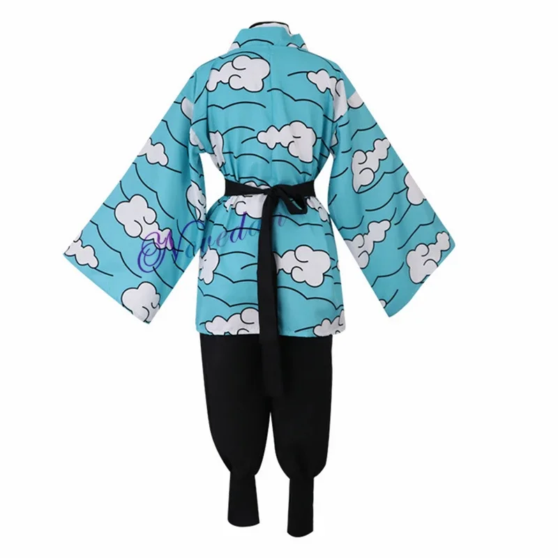 Anime Kamado Tanjirou Urokodaki     Hemelsblauwe Wolk Uniform Kimono Vrouwen Mannen Halloween Kostuum Pruik Masker Rekwisieten