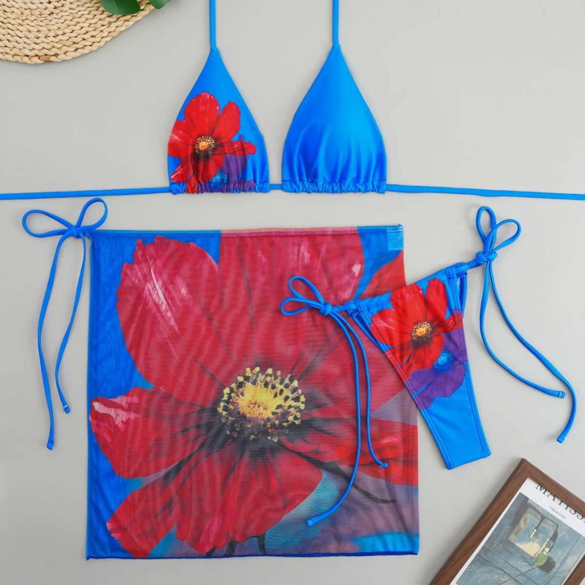 2025年ヤングウィメンズ3ピースビキニセット |   セクシーなプリント水着は、調節可能なカバーアップビーチ休暇水着を分離します