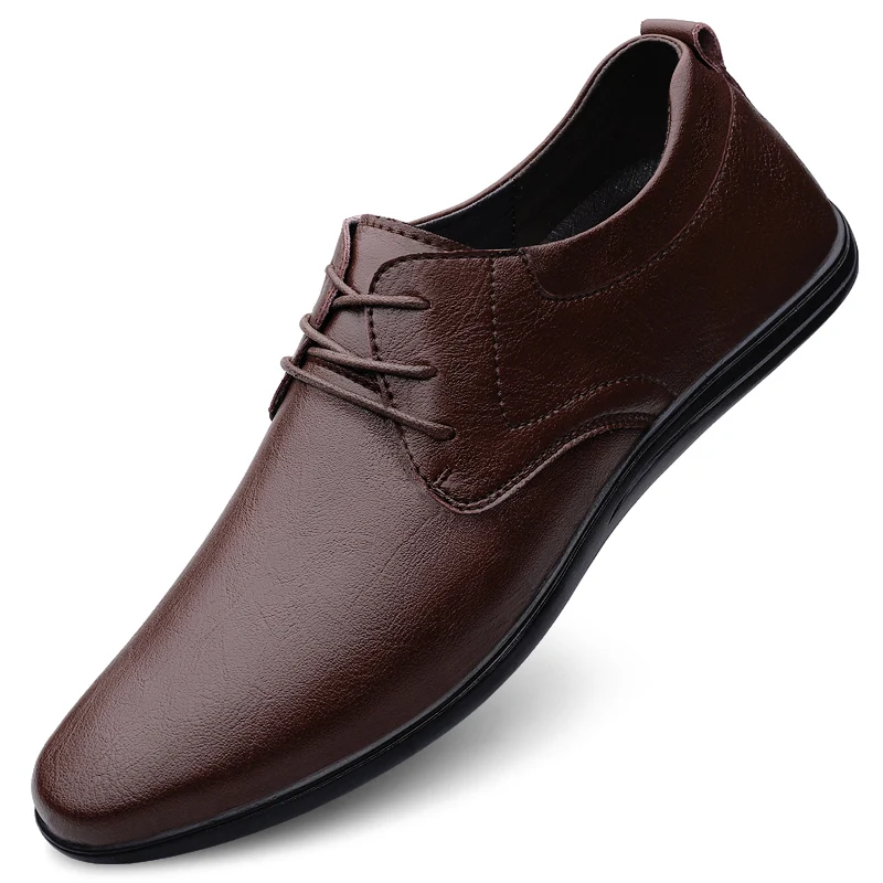Men's shoes, gentlemen's small leather shoes, spring and autumn styles, low cut lace up flat bottomed versatile casual shoes