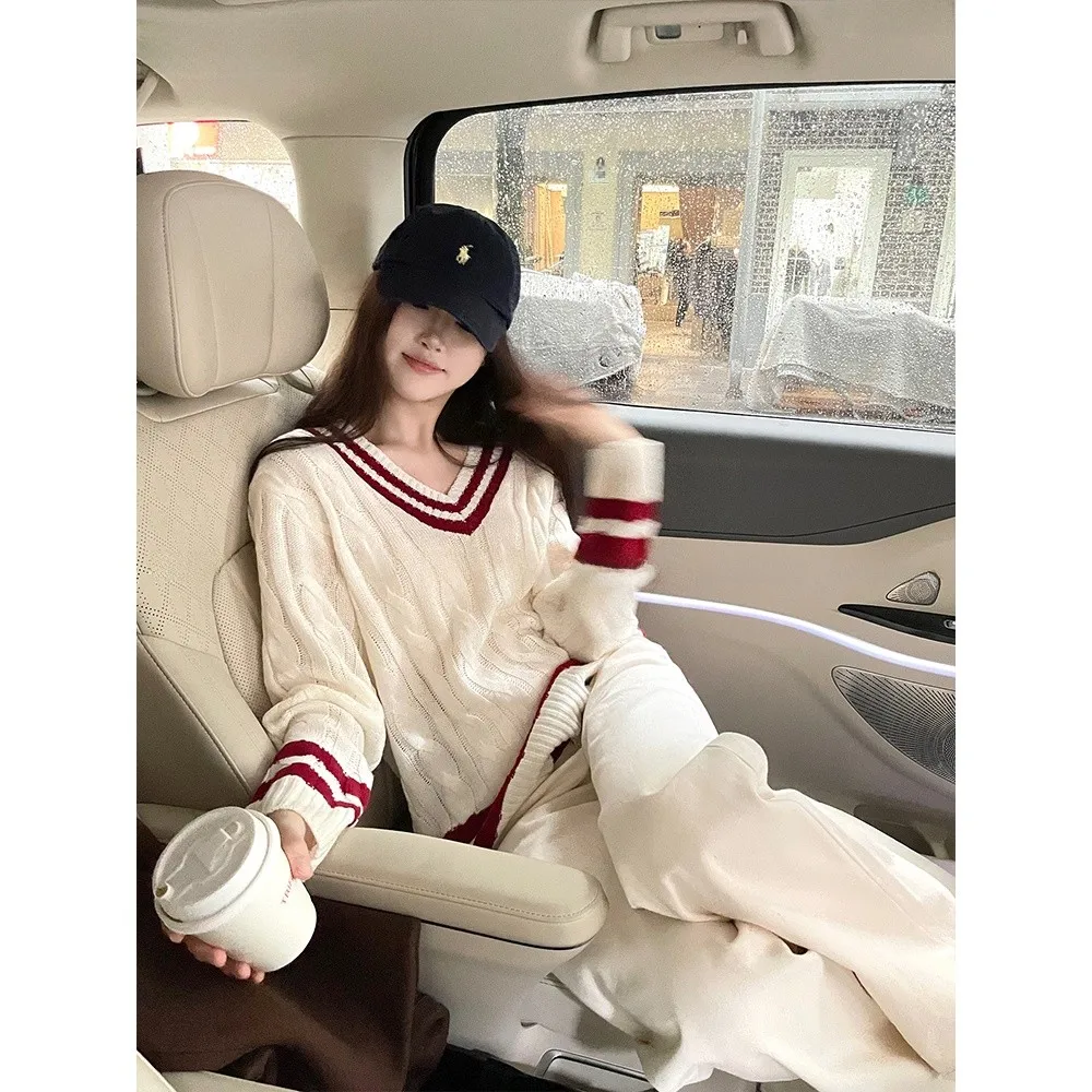 

Винтажный вязаный свитер Maste Wimbledon для женщин, с V-образным вырезом, с бахромой, в американском ретро-стиле, зимний, модный, женская вязаная одежда