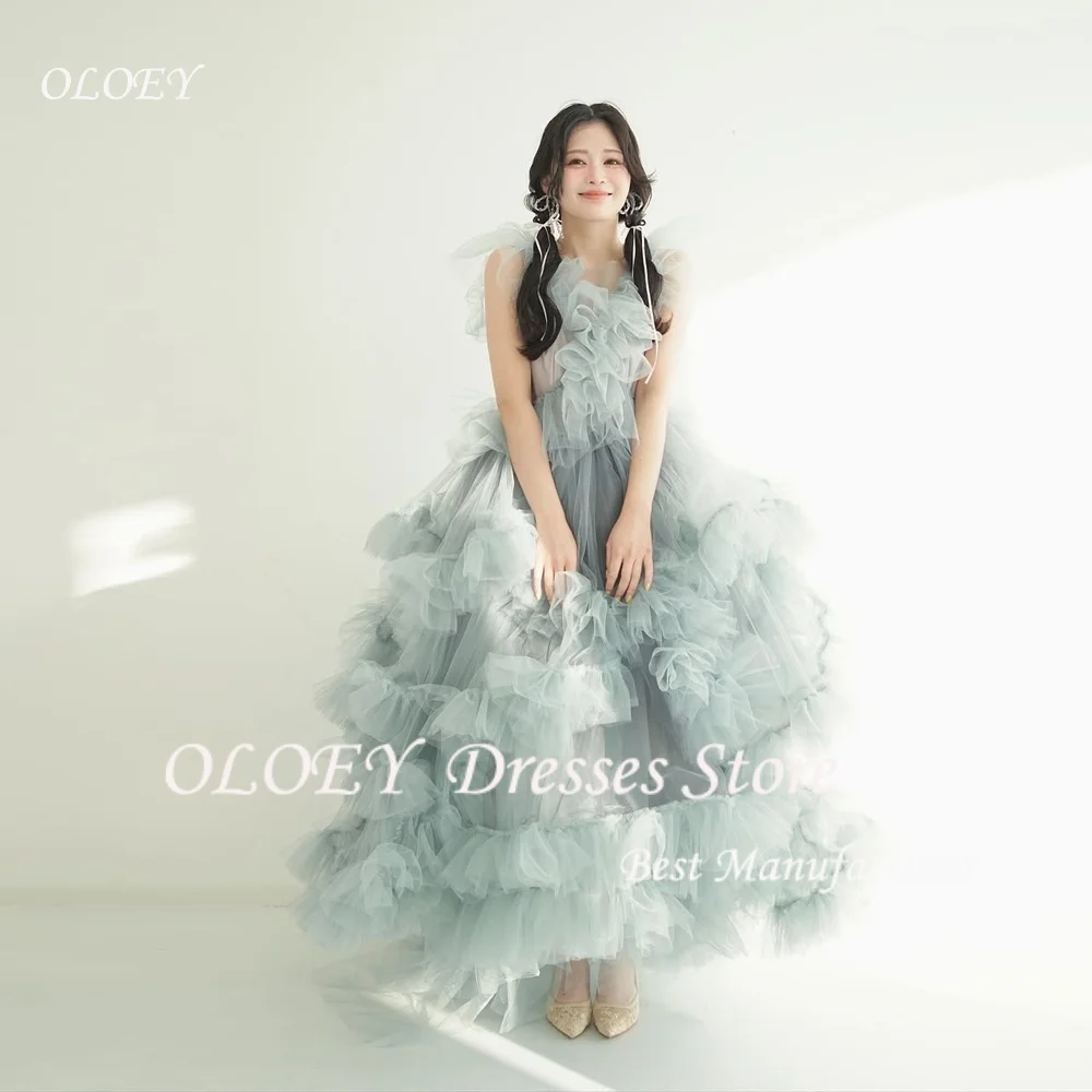 OLOEY Fairy Tulle Evening Dresses Korea Wedding Party Photo shoot Strapless layered Prom Gowns Princess Customized
