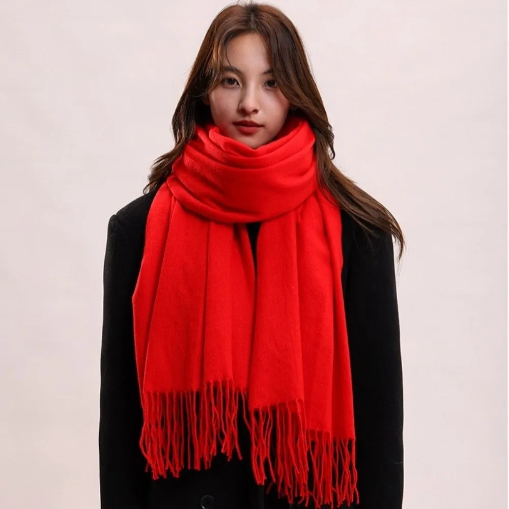 Модный кашемировый шарф с кисточками в корейском стиле, утолщенный длинный шерстяной шарф, мягкий теплый зимний шейный платок для девочек