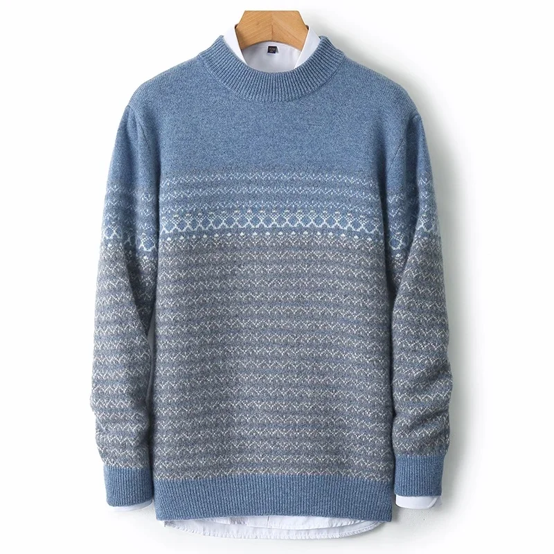 ATTYYWS brand men's O-neck pullover sweater casual knitting color blocked autumn long sleeved new 100% Australian wool sweater