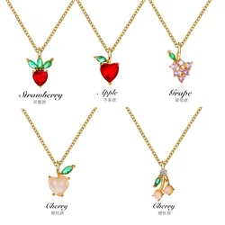 New Sweet Crystal Fresh Fruit Necklace, Grape Apple Pendant, Collar Chain, Cute Student Jewelry
