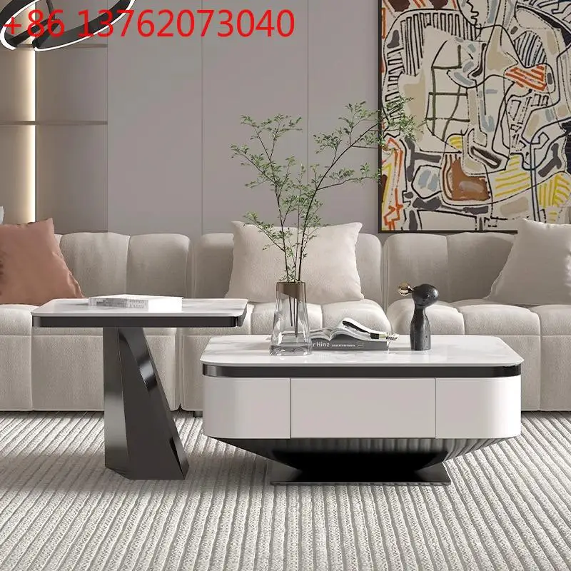 

Italian light luxury rock slab square coffee table TV cabinet combination living room home modern simplicity
