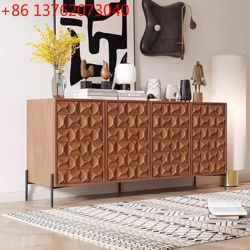 

Итальянский светлый роскошный обеденный боковой шкаф из цельного дерева, средневековый бесшумный ветер, резьба по дереву, декоративный шкаф для хранения