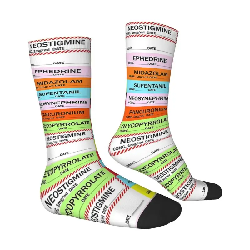 Anesthesia Medication Labels Dress Socks Men Women Warm Fashion Medical Nurse Crew Socks