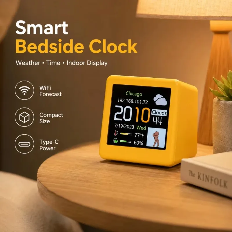 Smart Weather Clock Wifi Weather Station Display Automatic Update Desktop Ornament Mini Alarm Clock Desktop Decoration
