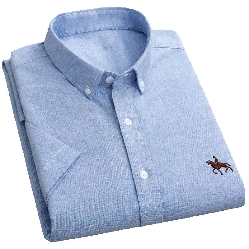 

6XL 100% хлопок Оксфорд Мужская рубашка с короткими рукавами Белая синяя модная полосатая клетчатая рубашка Мужская рубашка с коротким рукавом Деловая форма Social