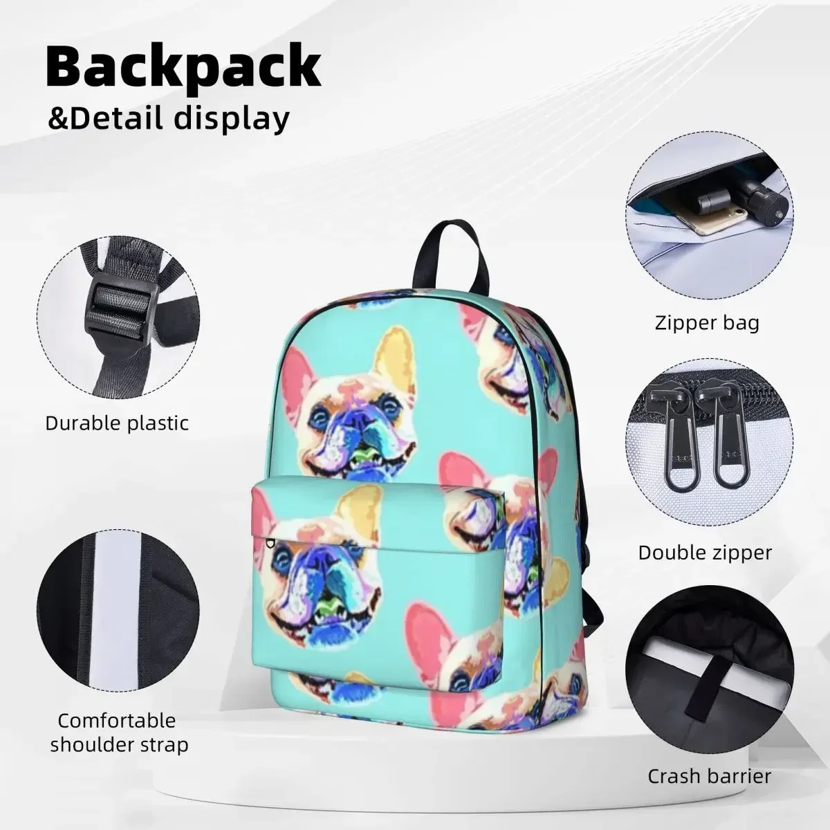 Smiling Rainbow French Bulldog Woman Backpacks Boys Girls Bookbag Waterproof Students School Bags Portability Laptop Rucksack