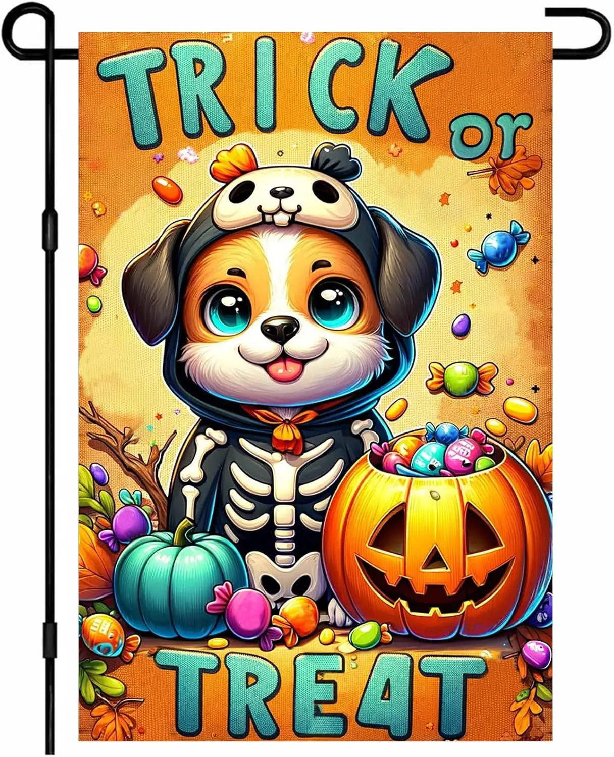 Halloween Fall Garden Flag 12x18 Inch Welcome Puppy Trick or Treat Yard Flag Double Sided Holiday Outdoor Banner with Skelet hhz