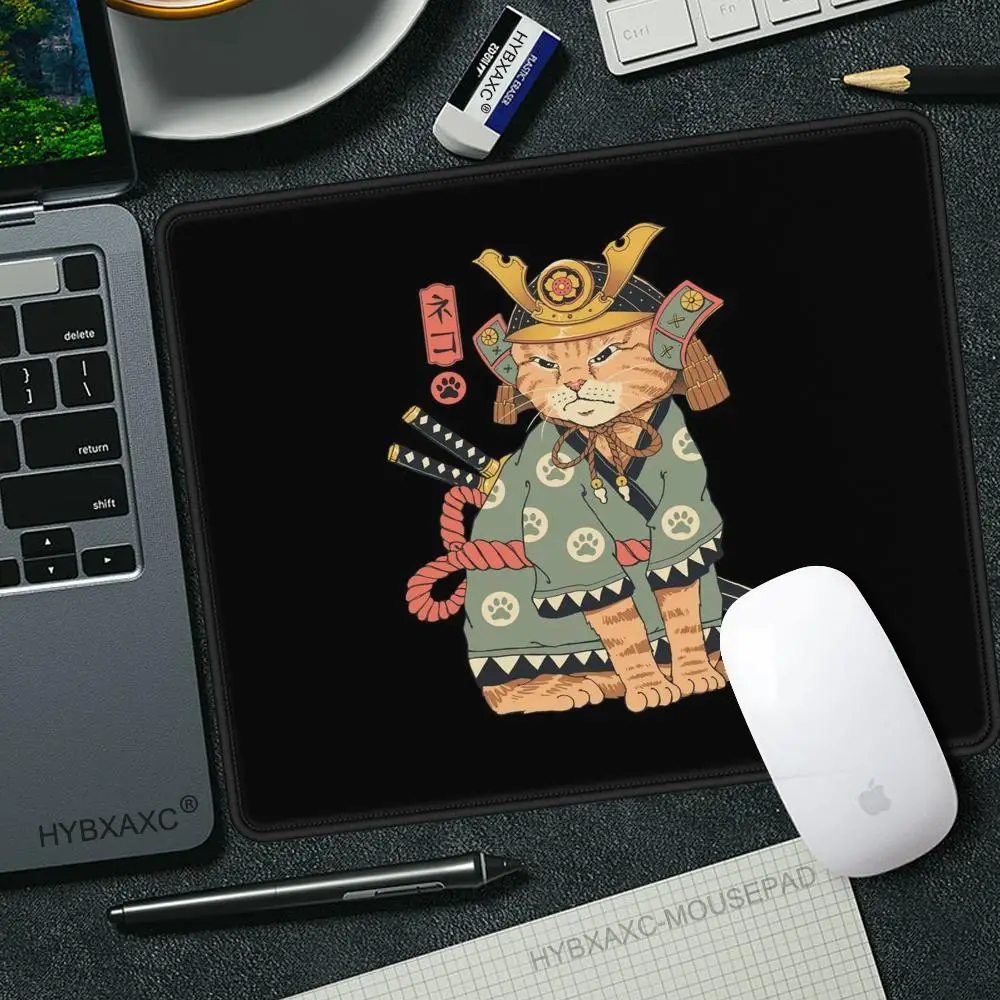 Japanese Samurai Cat Mousepad Animation Thickened Mouse Pad Gaming Keyboard Table Mat Office Supplies Room Decor for PC Desk Pad