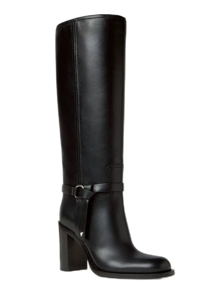 2026Women's Round Toe, Thick High Heels, Mid Length Boots with Side Zipper, Autumn and Winter Fashion, Women's Knee High Boots