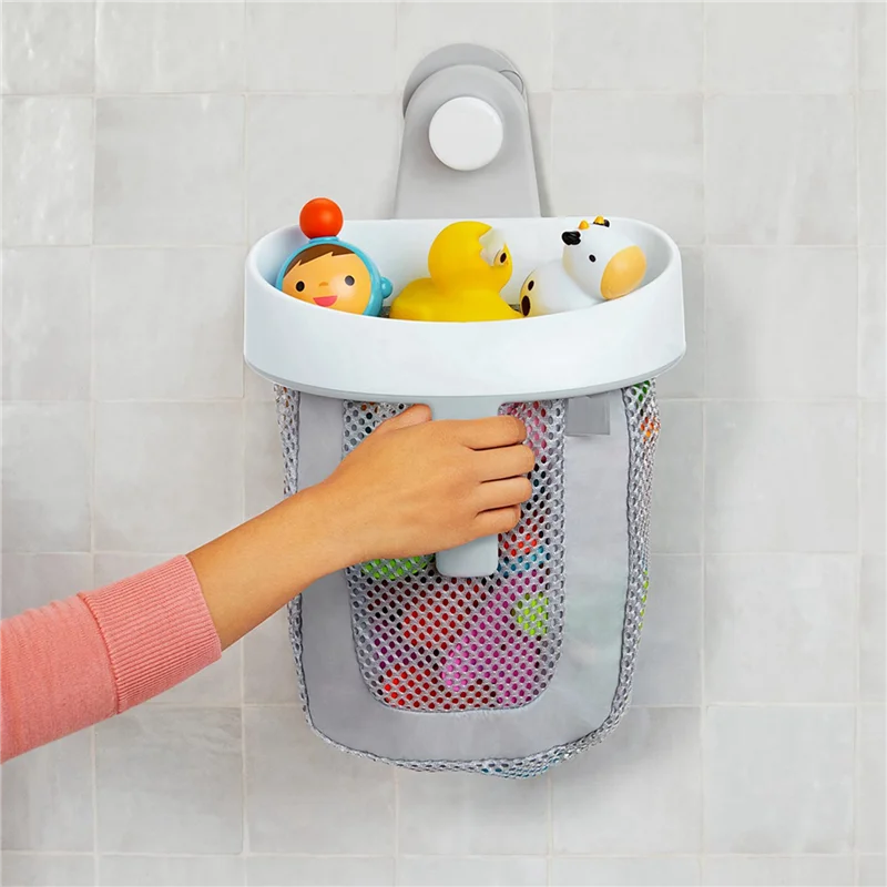 

A98E-2X Hanging Bath Toy Storage With Quick Drying Mesh, White & Gray