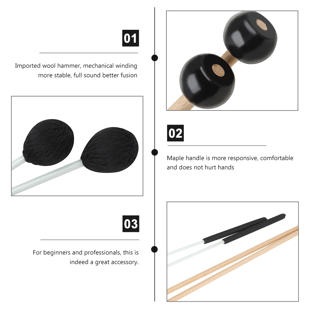 

2 Pairs Marimba Hammer Sticks Rubber Mallet Accessories Mallets Wood Handle Percussion Xylophone Yarn Child