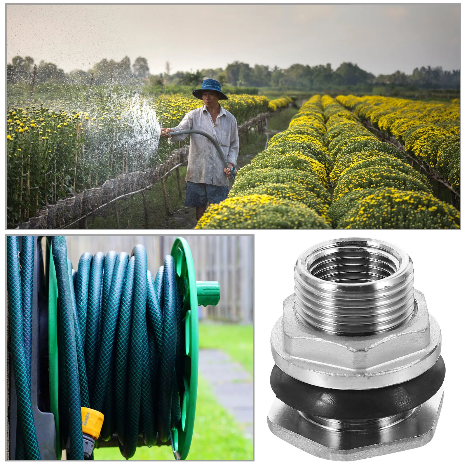 

Bulkhead Water Tank Connector High Precision Thread Stainless Steel Durable Tank Adapter for Pools Aquariums Rain Barrels