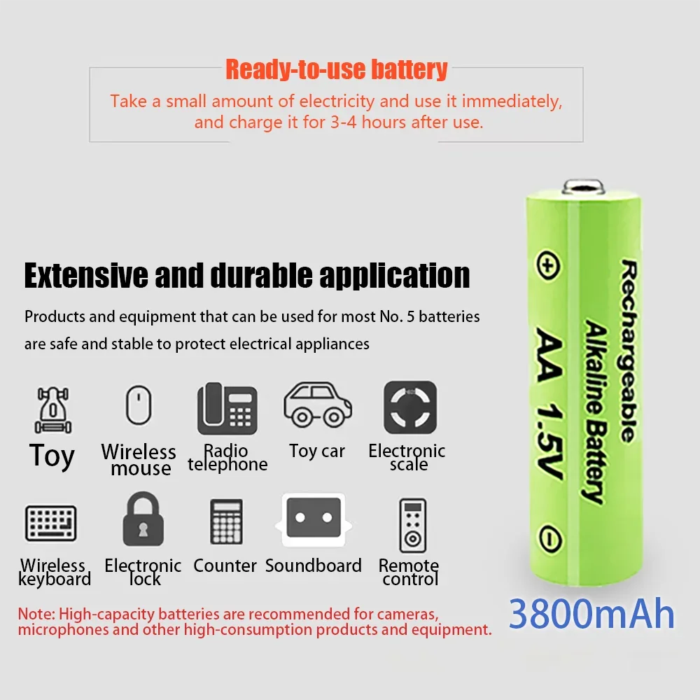 1.5V AA 3800mAh แบตเตอรี่แบบชาร์จไฟได้ชาร์จได้1 5V แบตเตอรี่ AA ไฟฉายของเล่นนาฬิกาผู้เล่น MP3แป้นพิมพ์ไร้สายเมาส์ไร้สาย