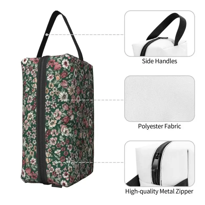 Art Flora Print Portable Travel Toiletry Bag Skincare and Bathing Storage Bag Waterproof Cosmetic Bag Large Capacity Makeup Bag